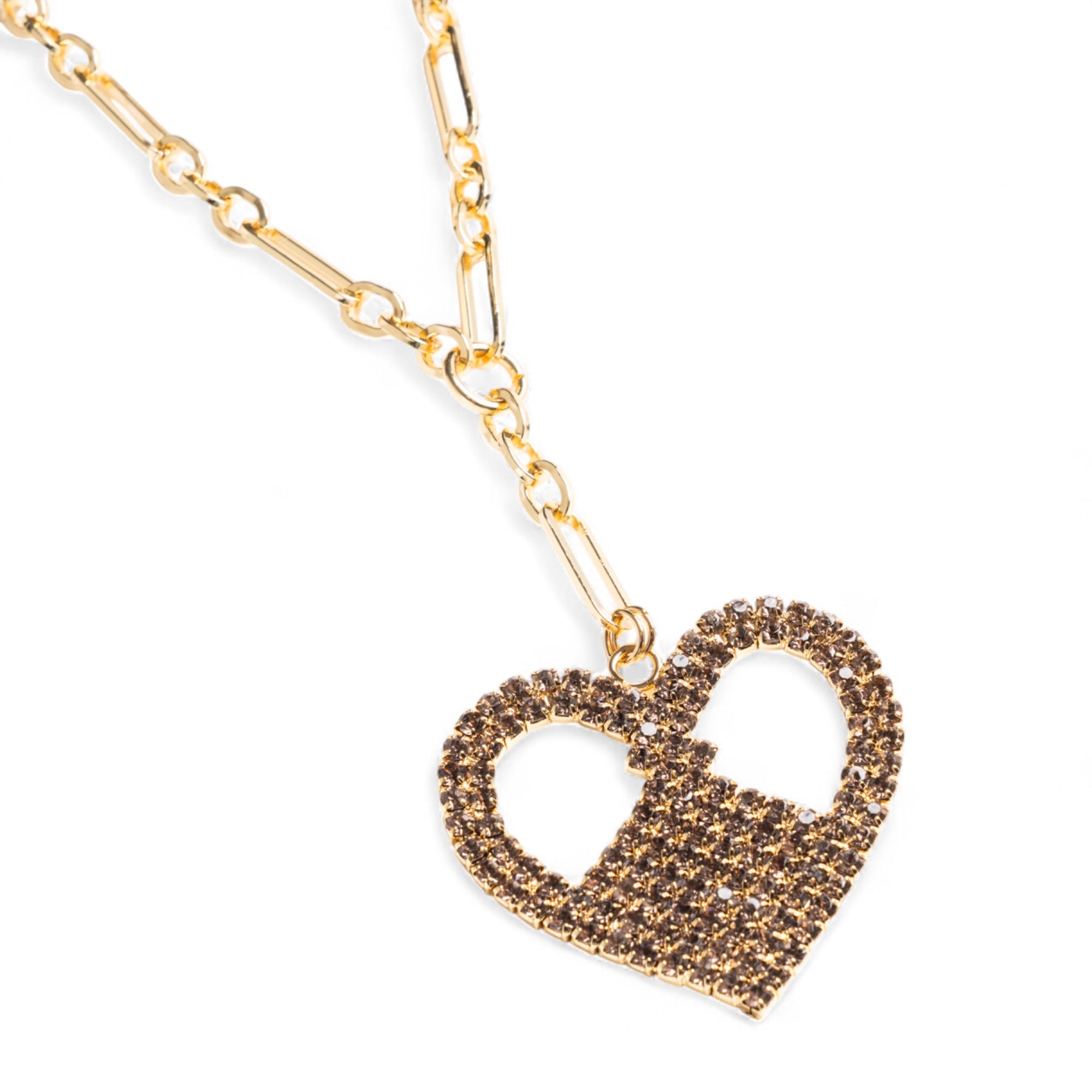 Collana lunga a catena con pendente a forma di cuore strass grigio - Mya Accessories