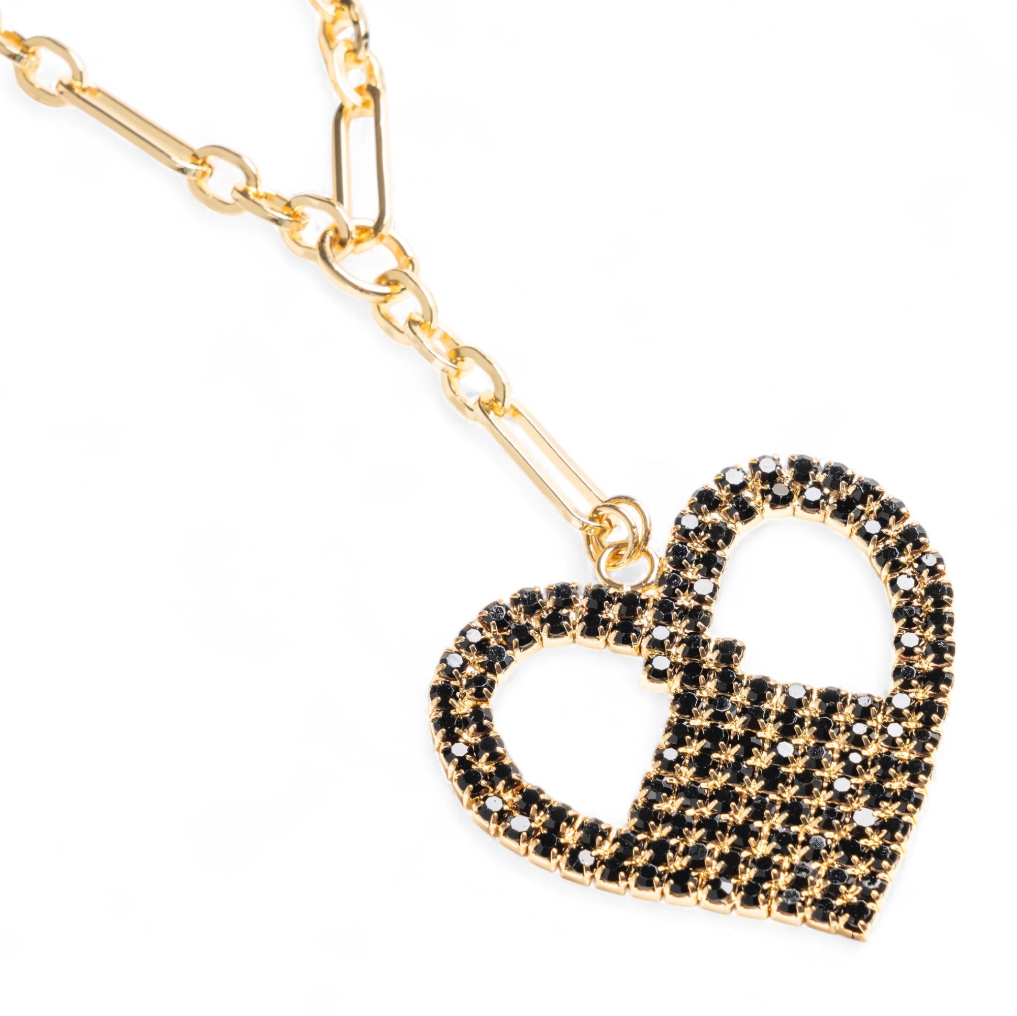 Collana lunga a catena con pendente a forma di cuore strass nero - Mya Accessories