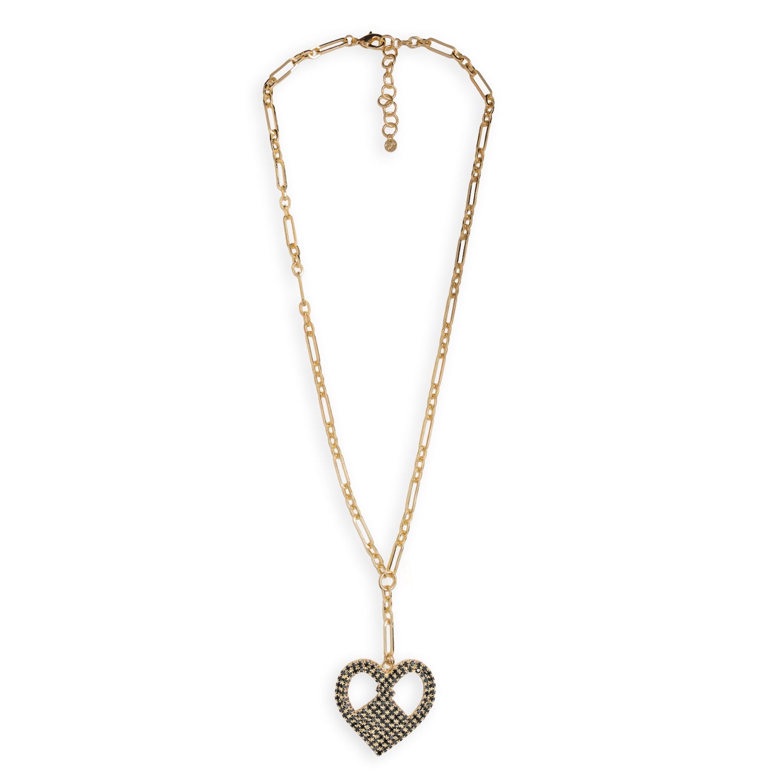 Collana lunga a catena con pendente a forma di cuore strass nero - Mya Accessories