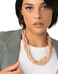 Collana girocollo con design a treccia, microcristalli tono beige - Mya Accessories