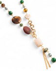Collana lunga a catena con pietre semidure e vetro tono verde - Mya Accessories