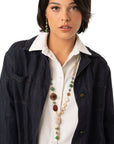 Collana lunga a catena con pietre semidure e vetro tono verde - Mya Accessories