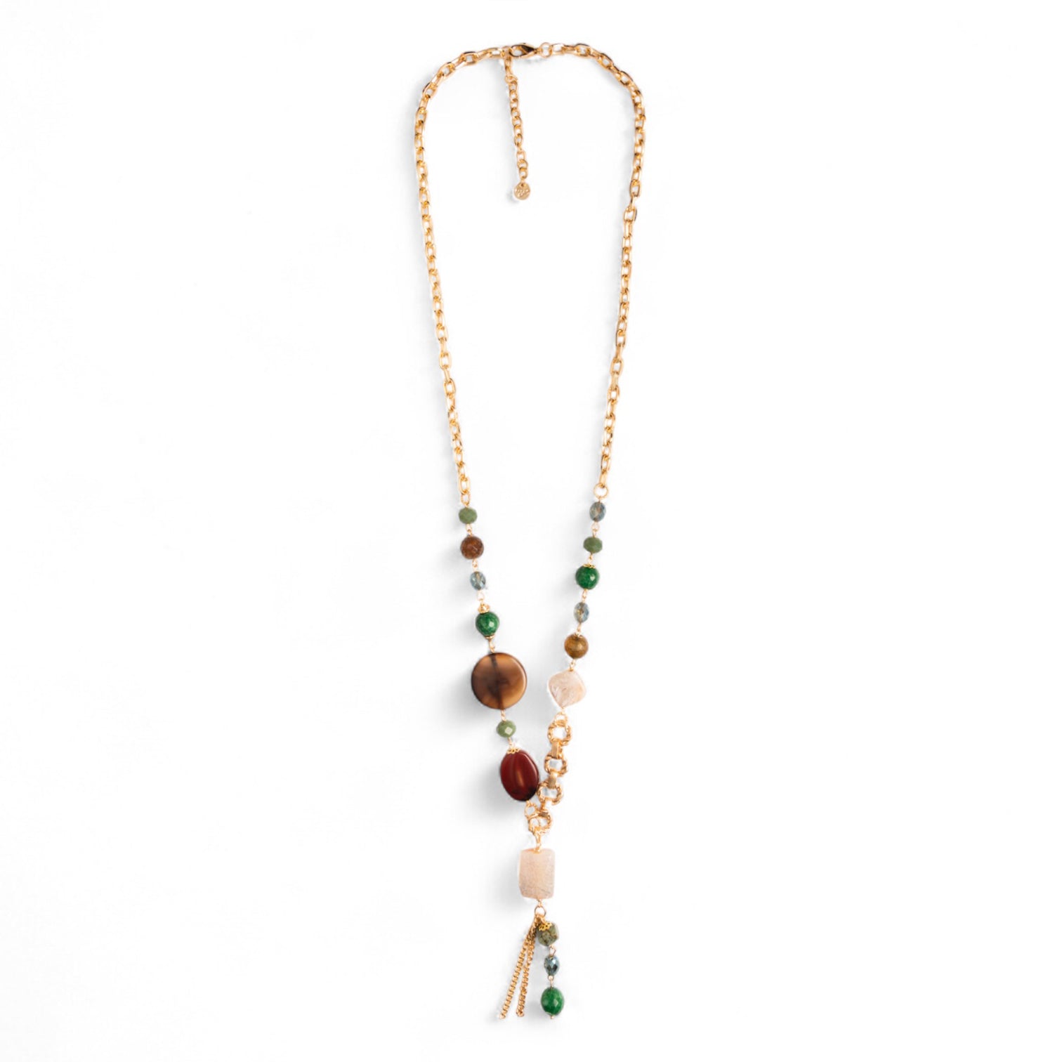 Collana lunga a catena con pietre semidure e vetro tono verde - Mya Accessories