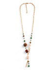 Collana lunga a catena con pietre semidure e vetro tono verde - Mya Accessories