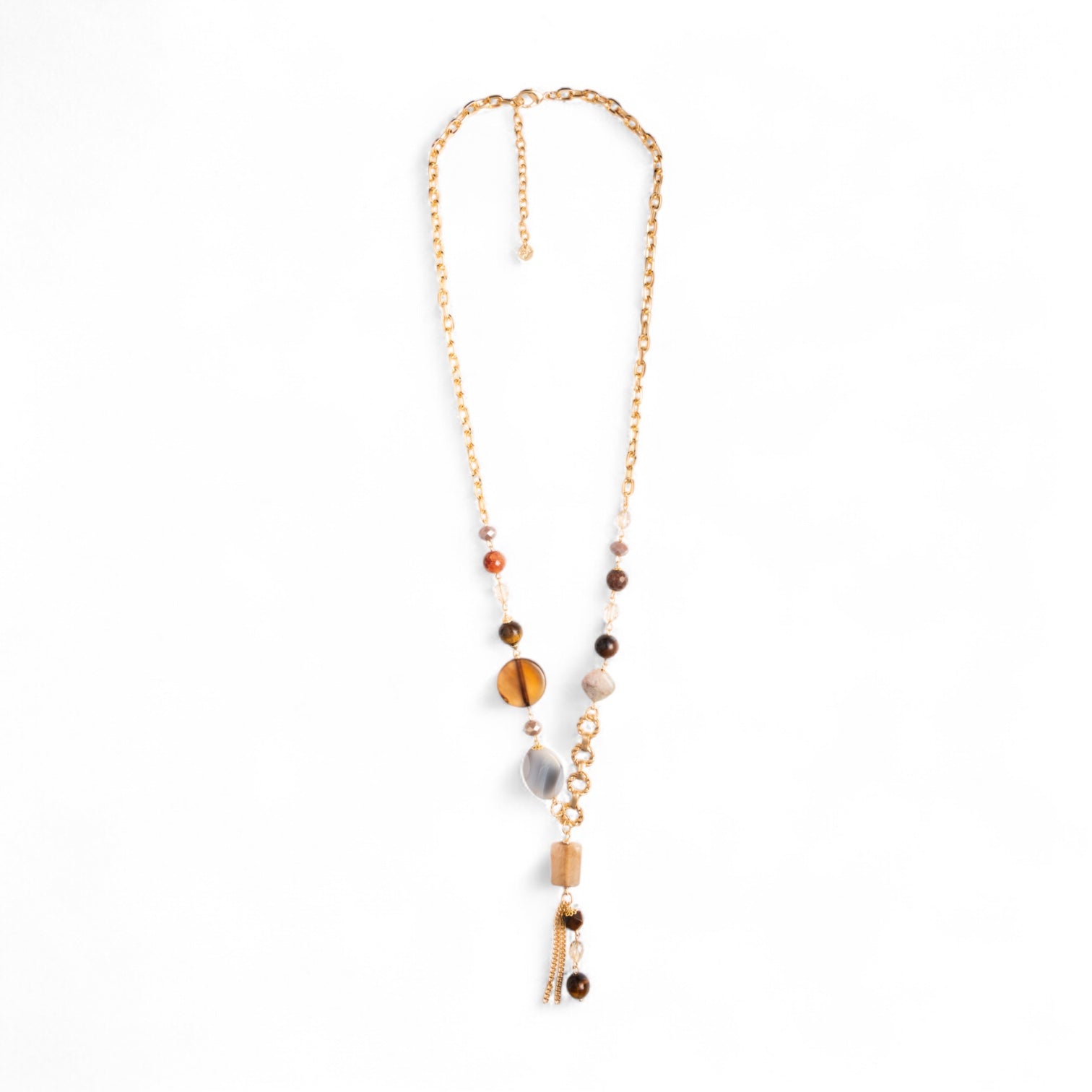 Collana lunga a catena con pietre semidure e vetro tono beige - Mya Accessories
