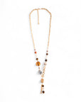 Collana lunga a catena con pietre semidure e vetro tono beige - Mya Accessories