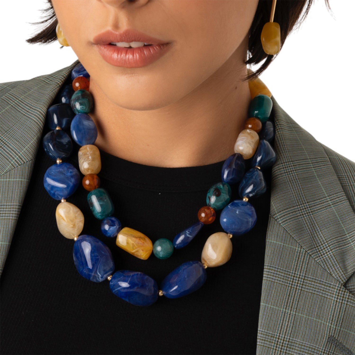 Collana girocollo a due linee con pietre in acrilico tono blu - Mya Accessories
