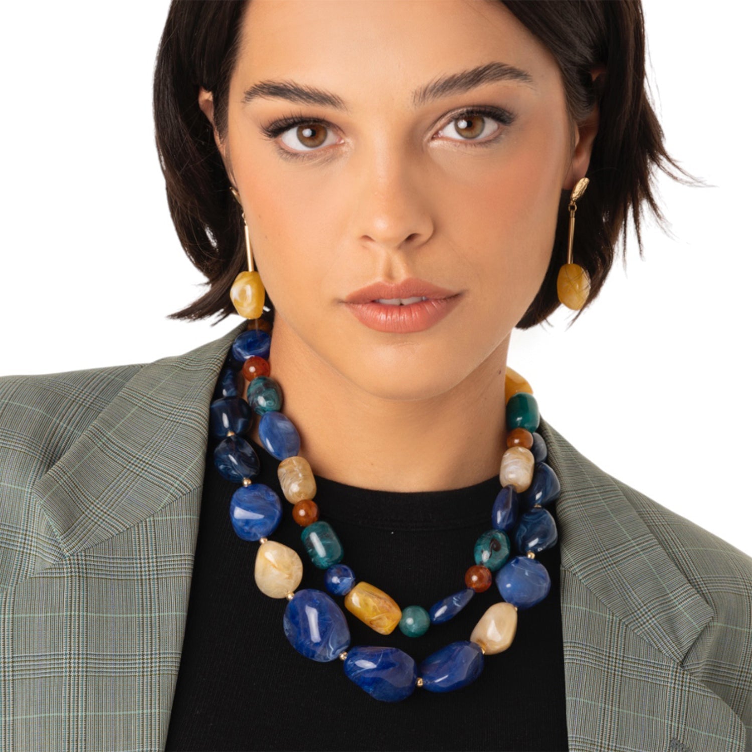 Collana girocollo a due linee con pietre in acrilico tono blu - Mya Accessories