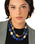Collana girocollo a due linee con pietre in acrilico tono blu - Mya Accessories