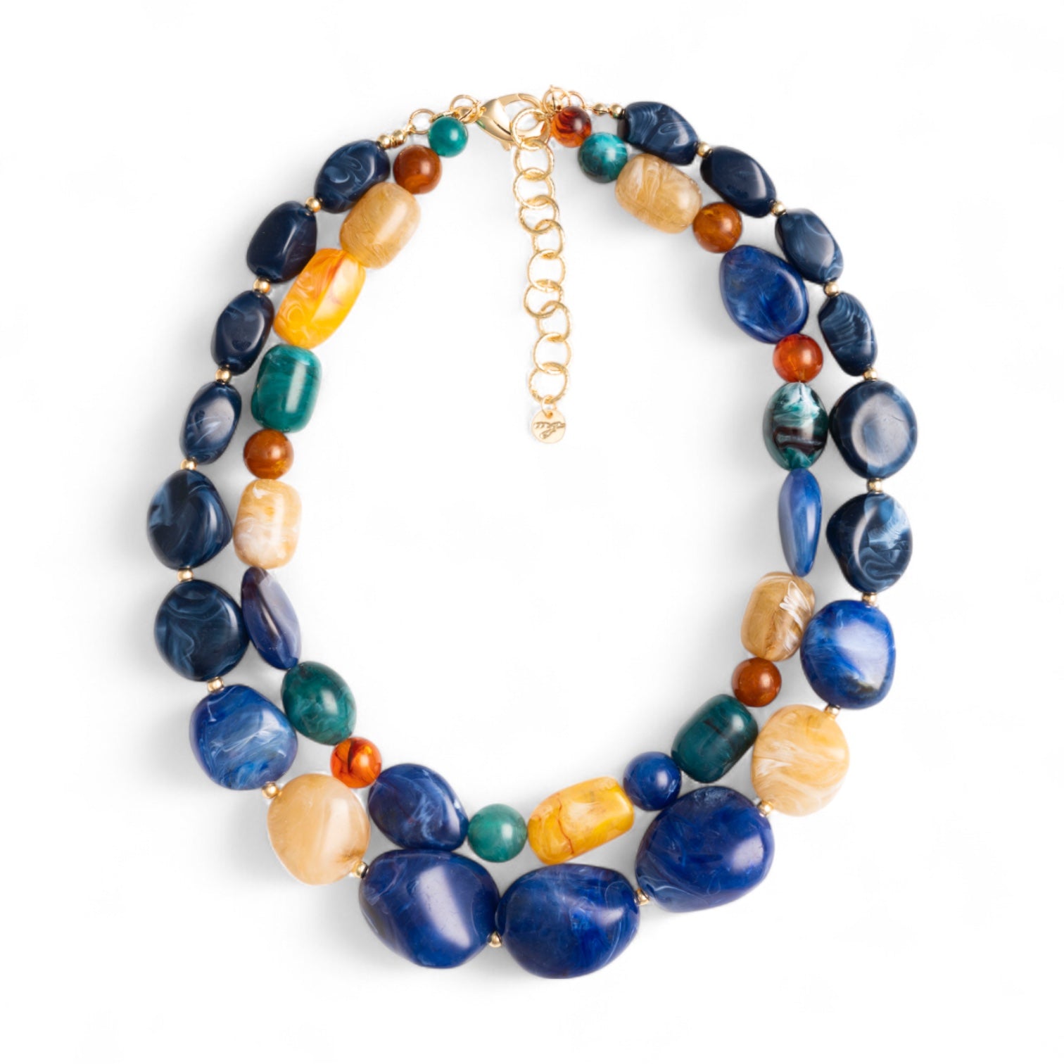Collana girocollo a due linee con pietre in acrilico tono blu - Mya Accessories