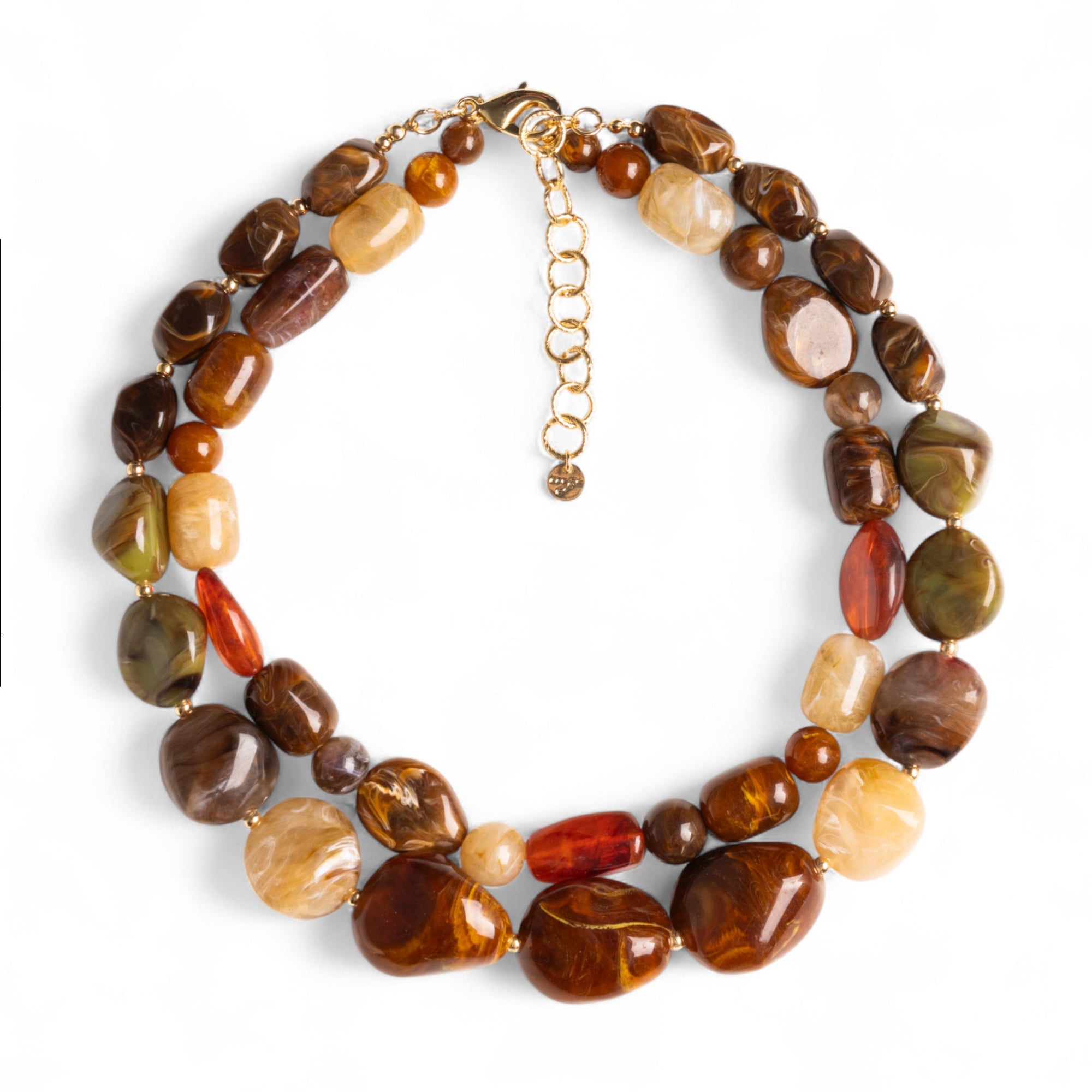 Collana girocollo a due linee con pietre in acrilico tono marrone - Mya Accessories