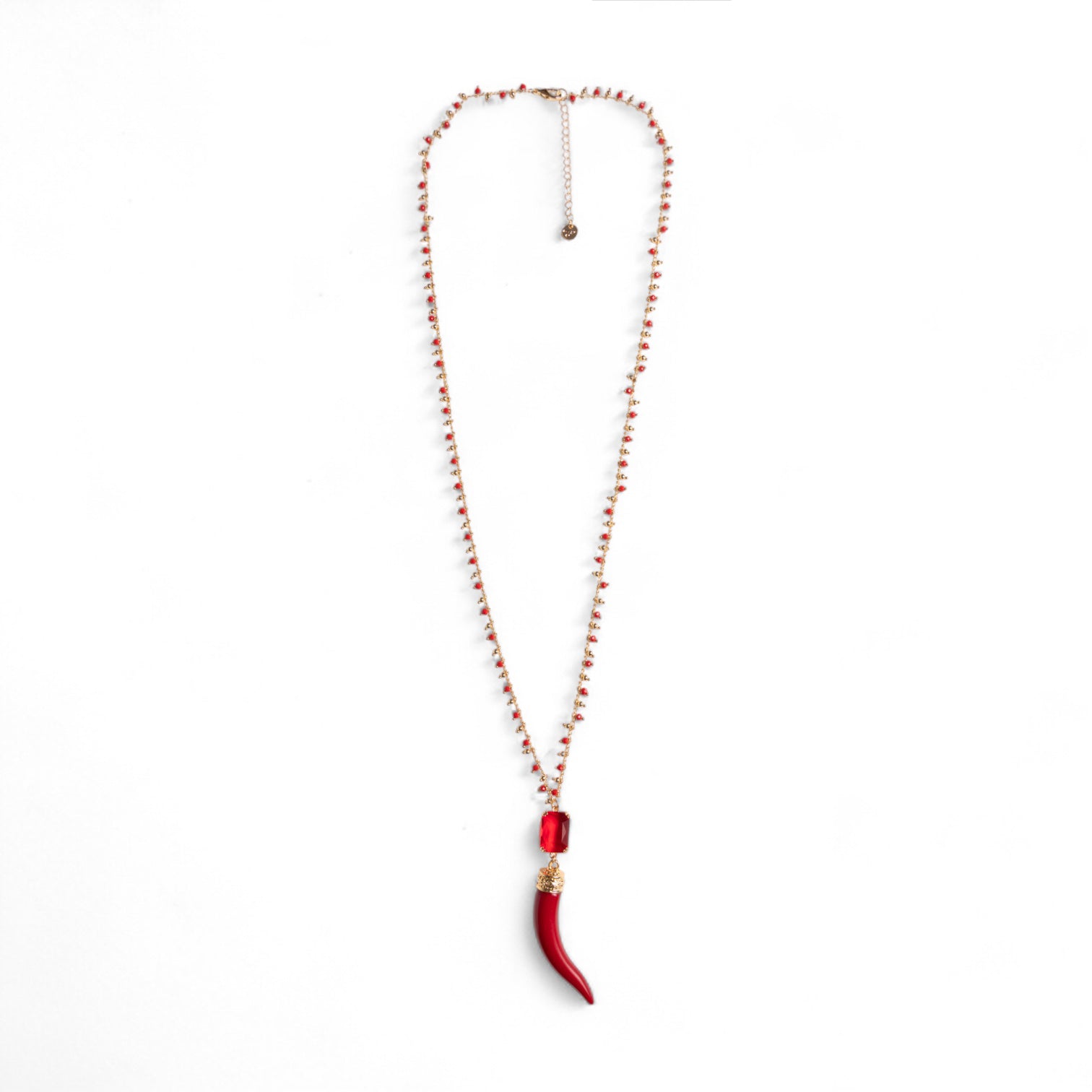 Collana lunga a catena con pendente a forma di corno in resina rossa - Mya Accessories