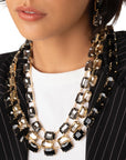 Collana girocollo a tre linee con pietre in vetro sui toni del nero, grigio e topazio - Mya Accessories