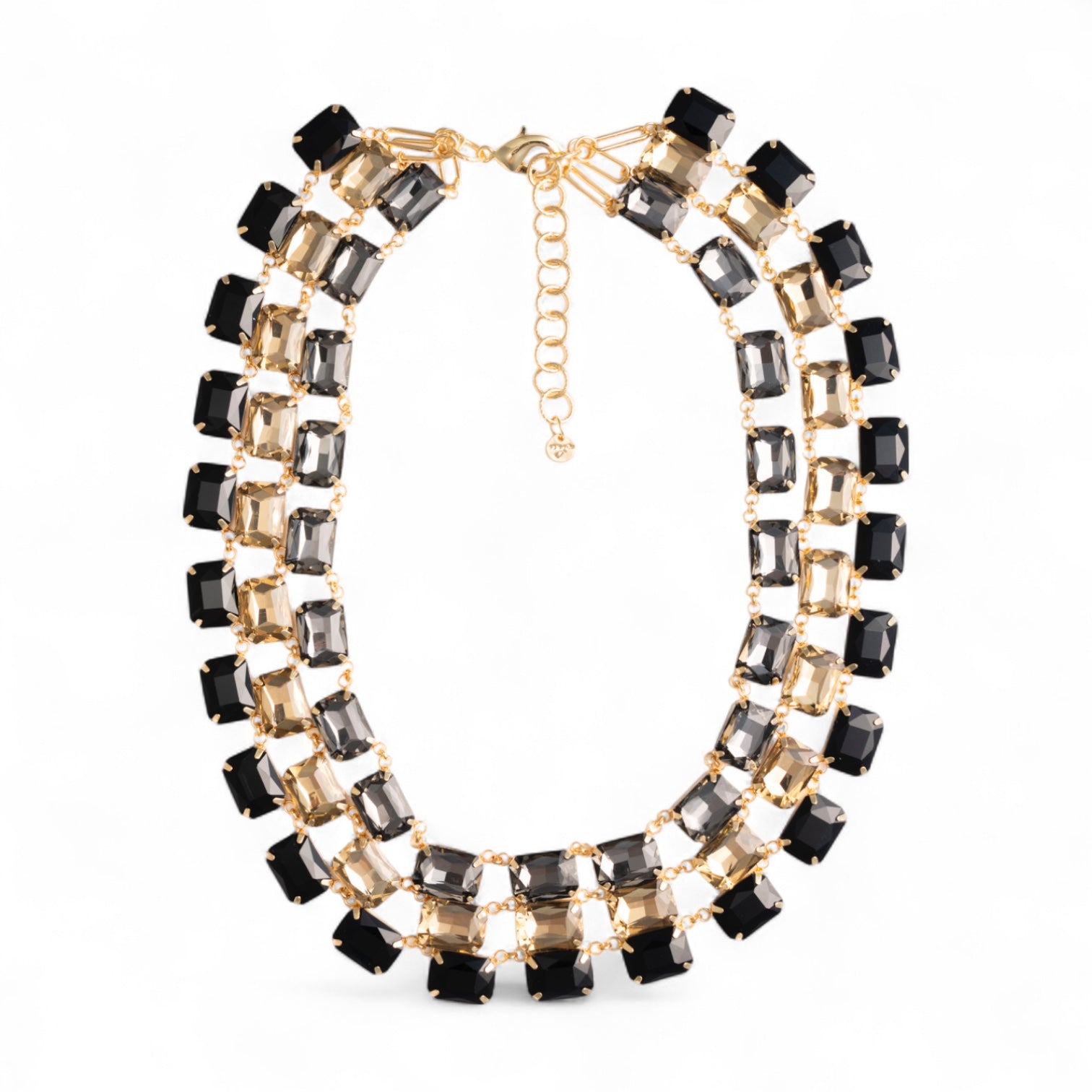 Collana girocollo a tre linee con pietre in vetro sui toni del nero, grigio e topazio - Mya Accessories