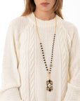 Collana lunga a catena con pendente in vetro nero e grigio - Mya Accessories