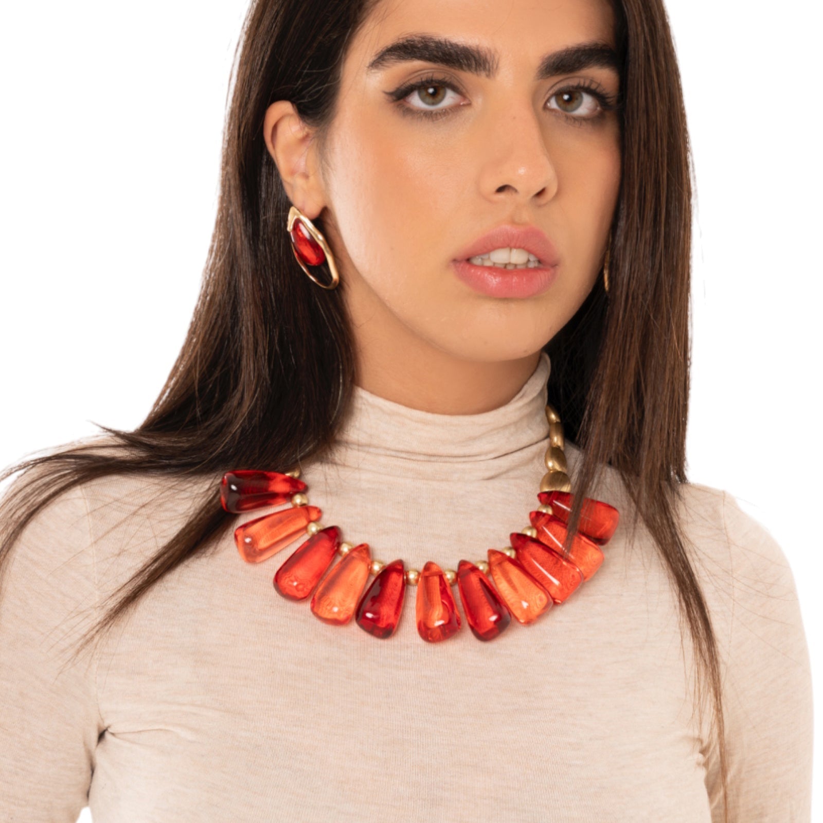 Collana girocollo con pietre in resina trasparente arancio - Mya Accessories
