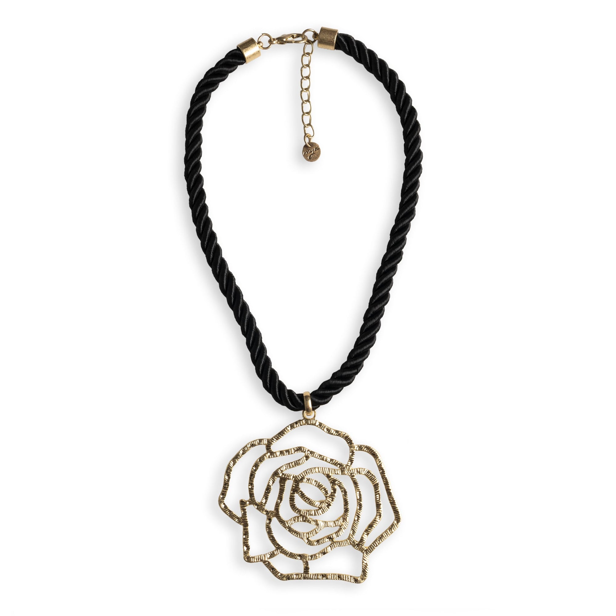 Collana girocollo a laccio nero con pendente a forma di rosa in metallo satinato - Mya Accessories