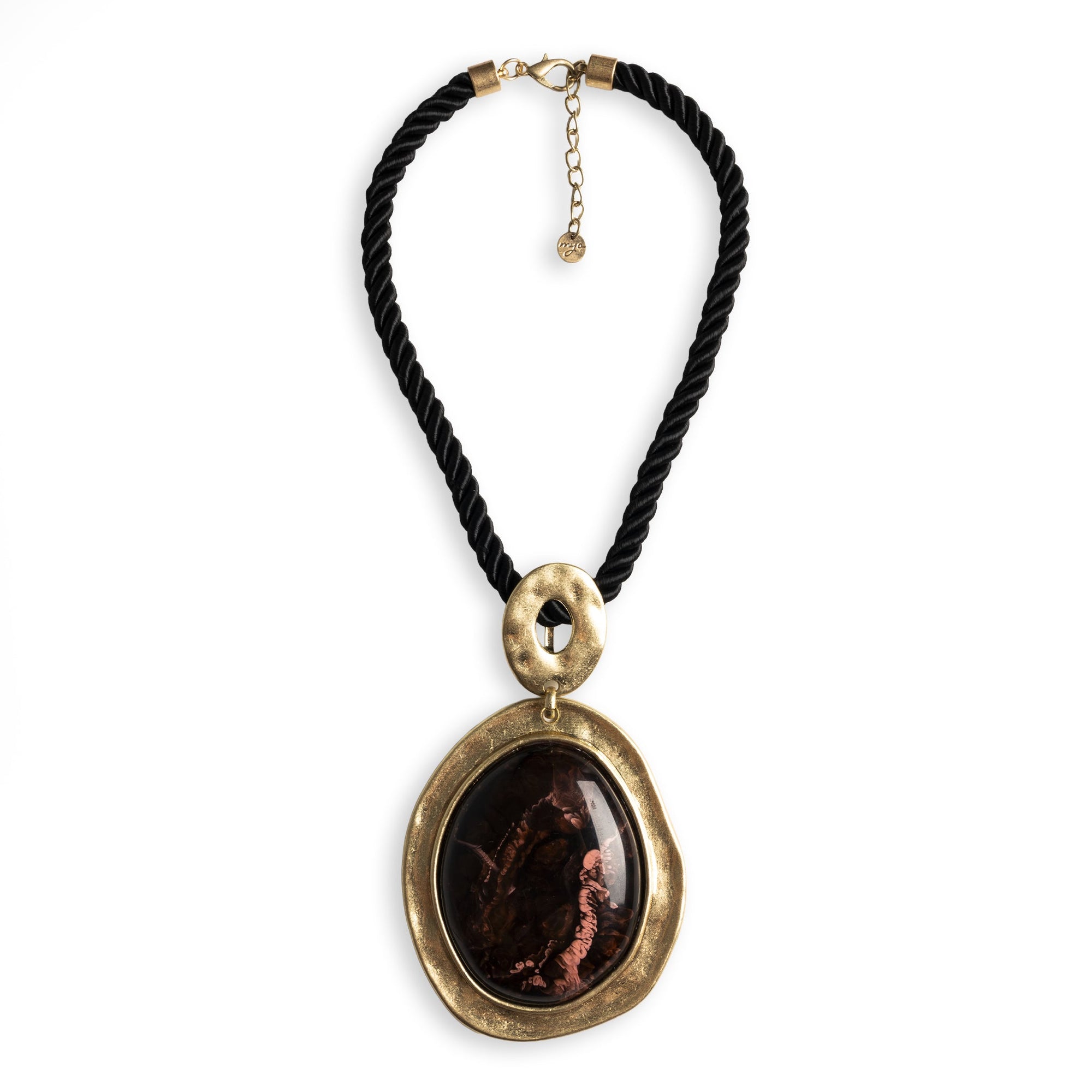 Collana girocollo a laccio nero con pendente a medaglione con pietra in resina bordeaux - Mya Accessories