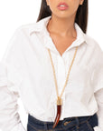 Collana lunga a catena con pendente a forma di corno in resina tono ambra - Mya Accessories