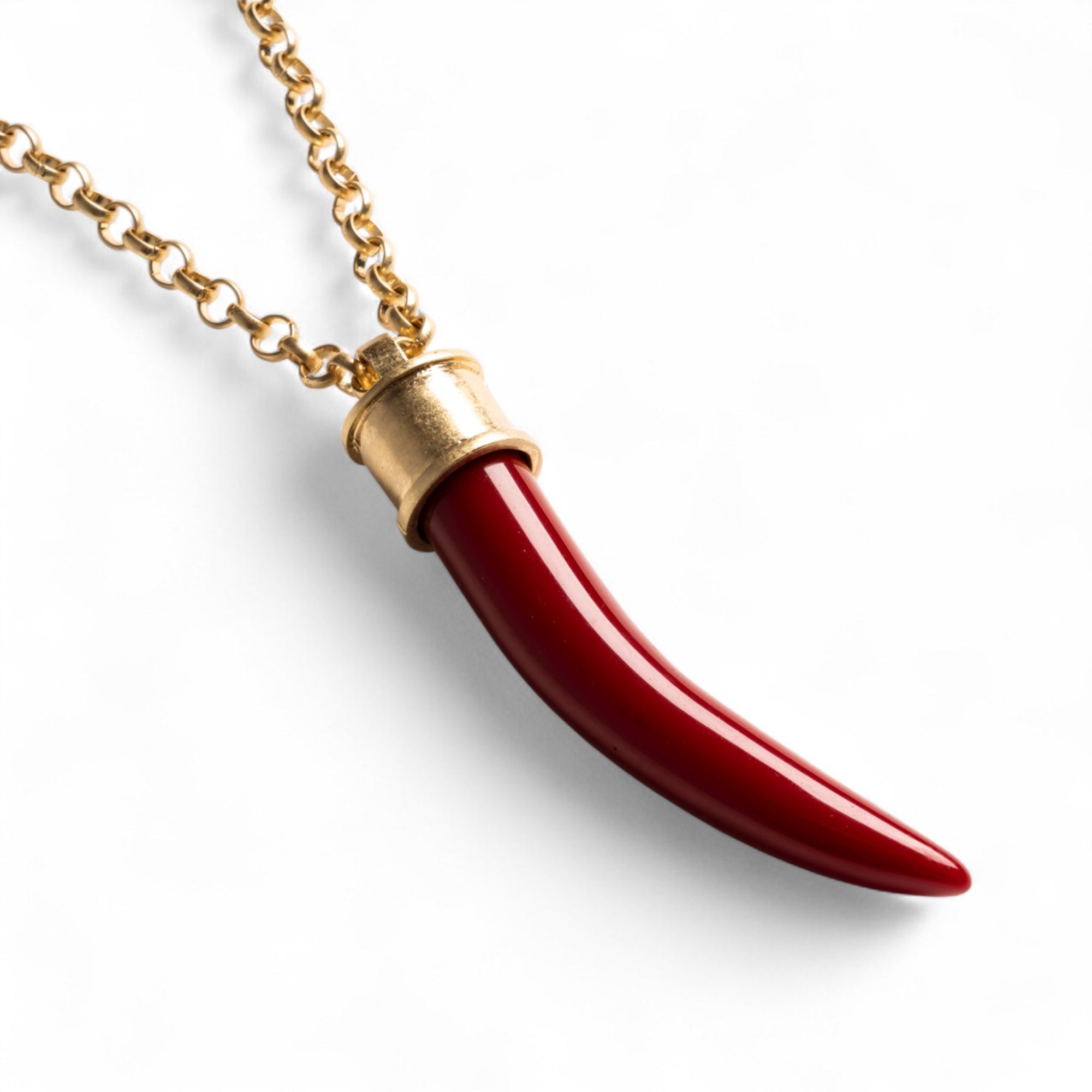 Collana lunga a catena con pendente a forma di corno in resina rosso - Mya Accessories