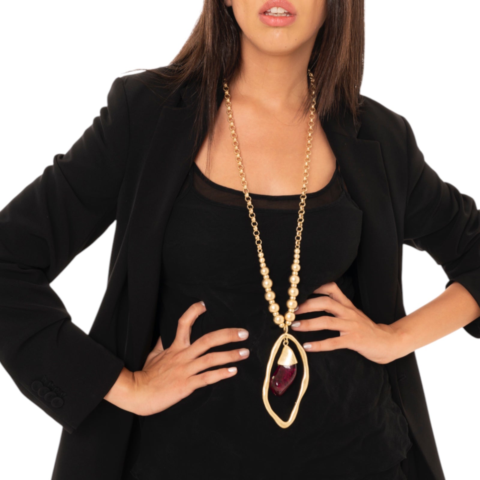 Collana lunga a catena con pendente pietra in resina trasparente viola - Mya Accessories