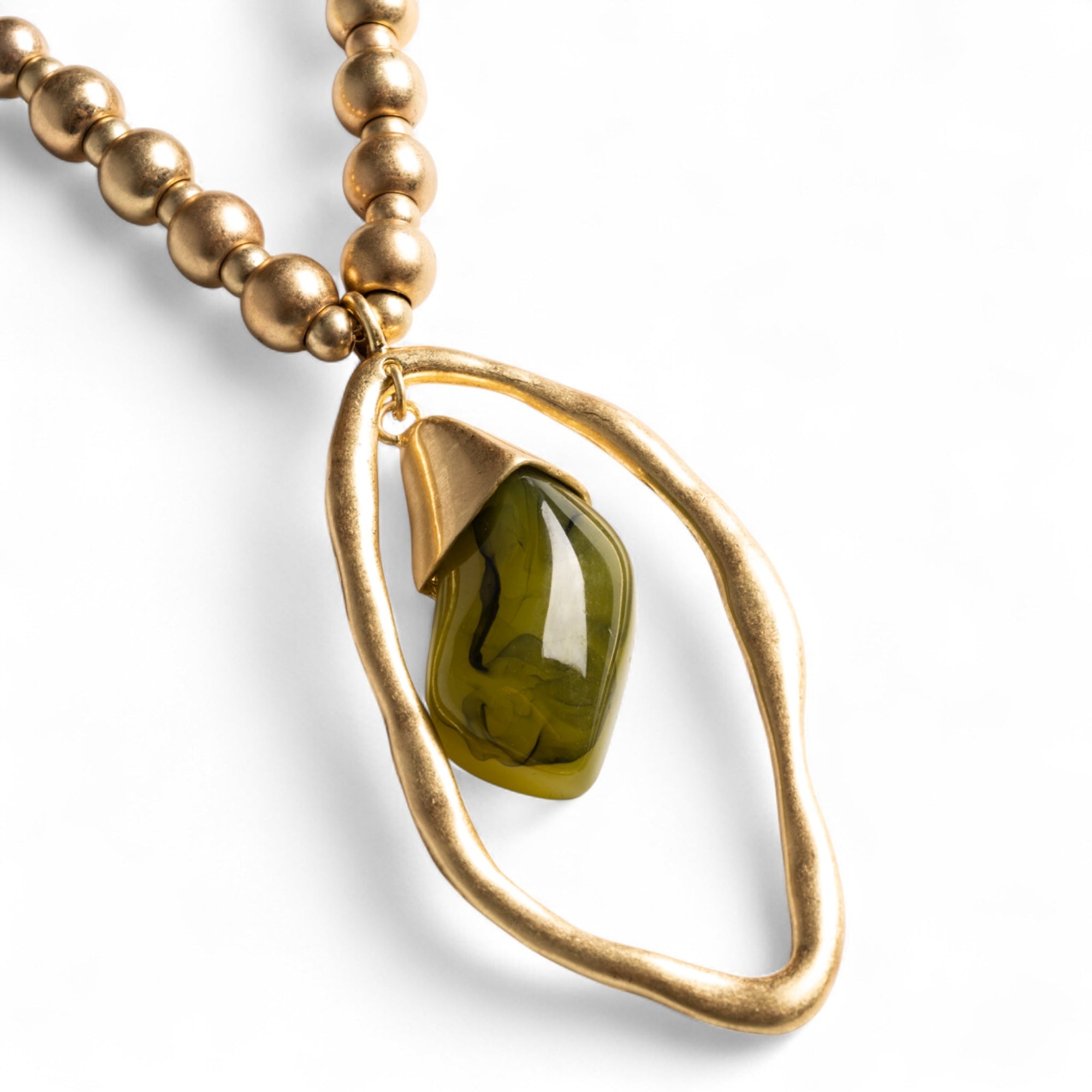 Collana lunga a catena con pendente pietra in resina trasparente verde - Mya Accessories