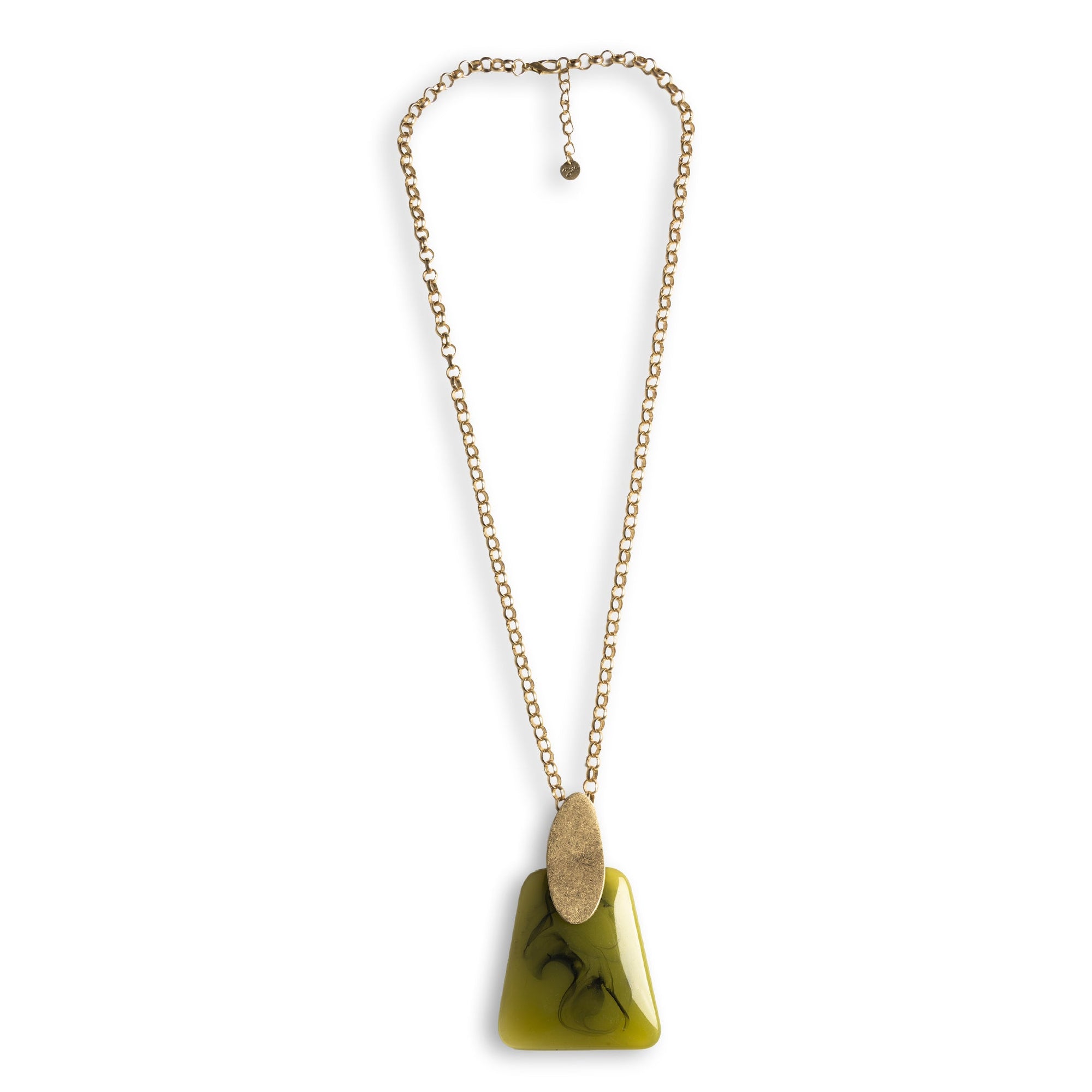 Collana lunga a catena con pendente geometrico in resina verde - Mya Accessories
