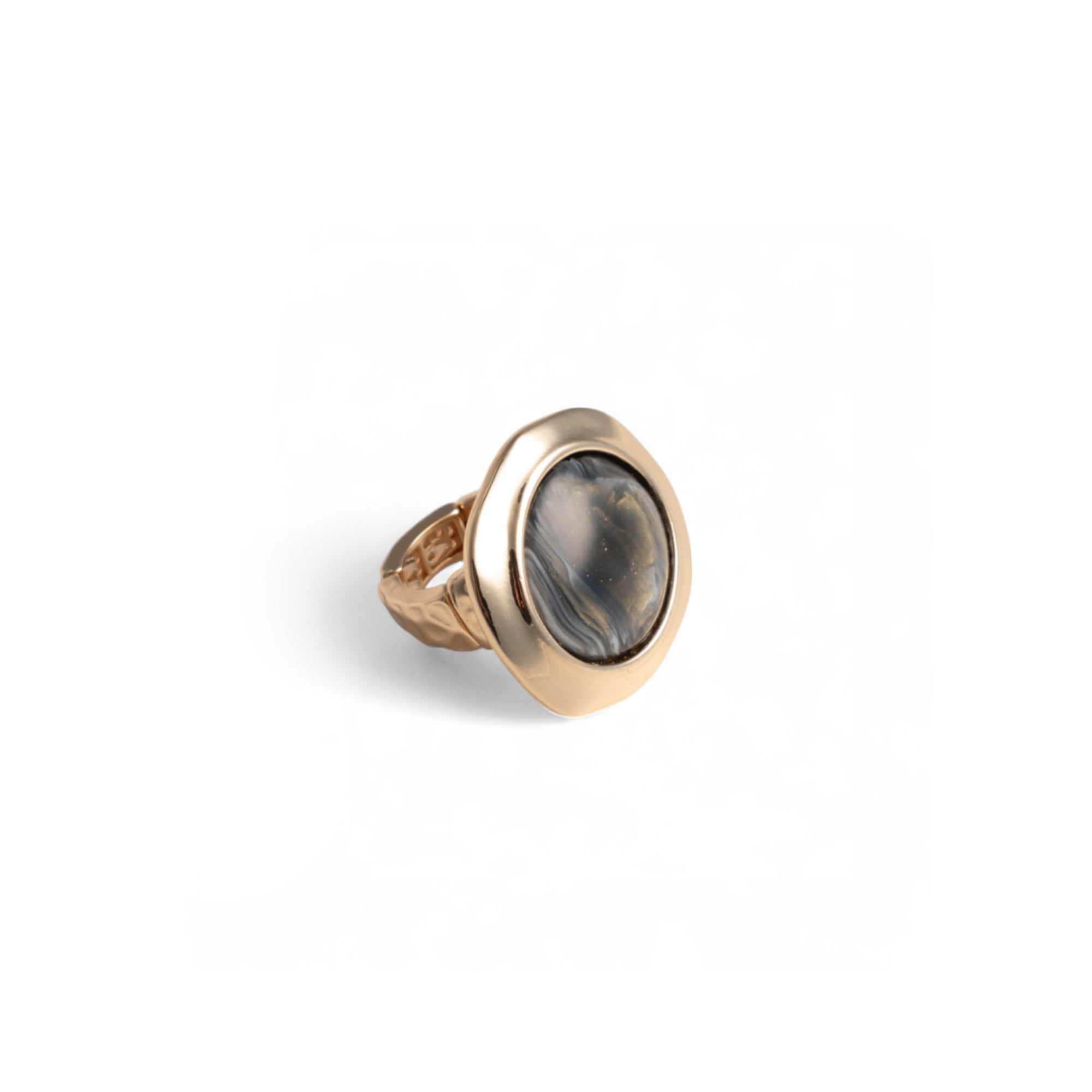 Anello in metallo elastico con pietra circolare in acrilico grigio scuro - Mya Accessories
