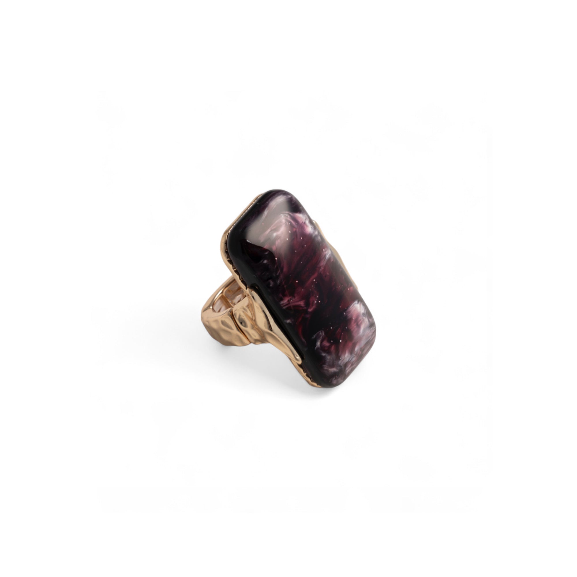 Anello in metallo elastico con pietra rettangolare in acrilico viola - Mya Accessories