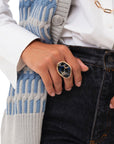 Anello in metallo elastico con pietra in acrilico animalier blu - Mya Accessories