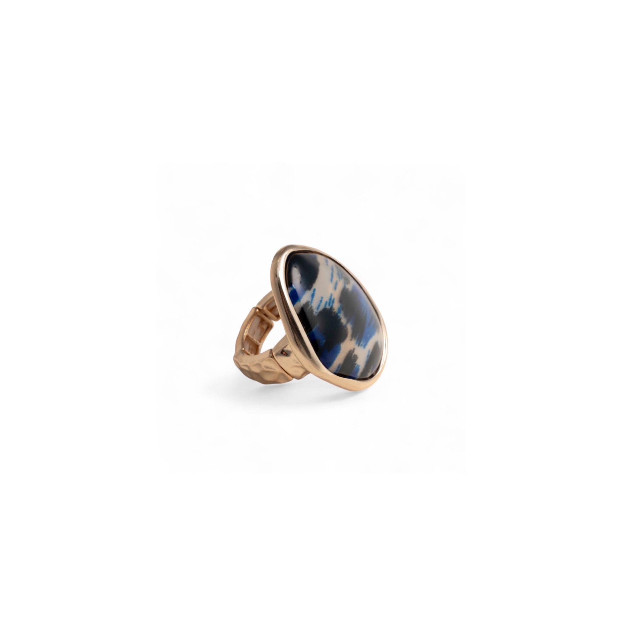 Anello in metallo elastico con pietra in acrilico animalier blu - Mya Accessories
