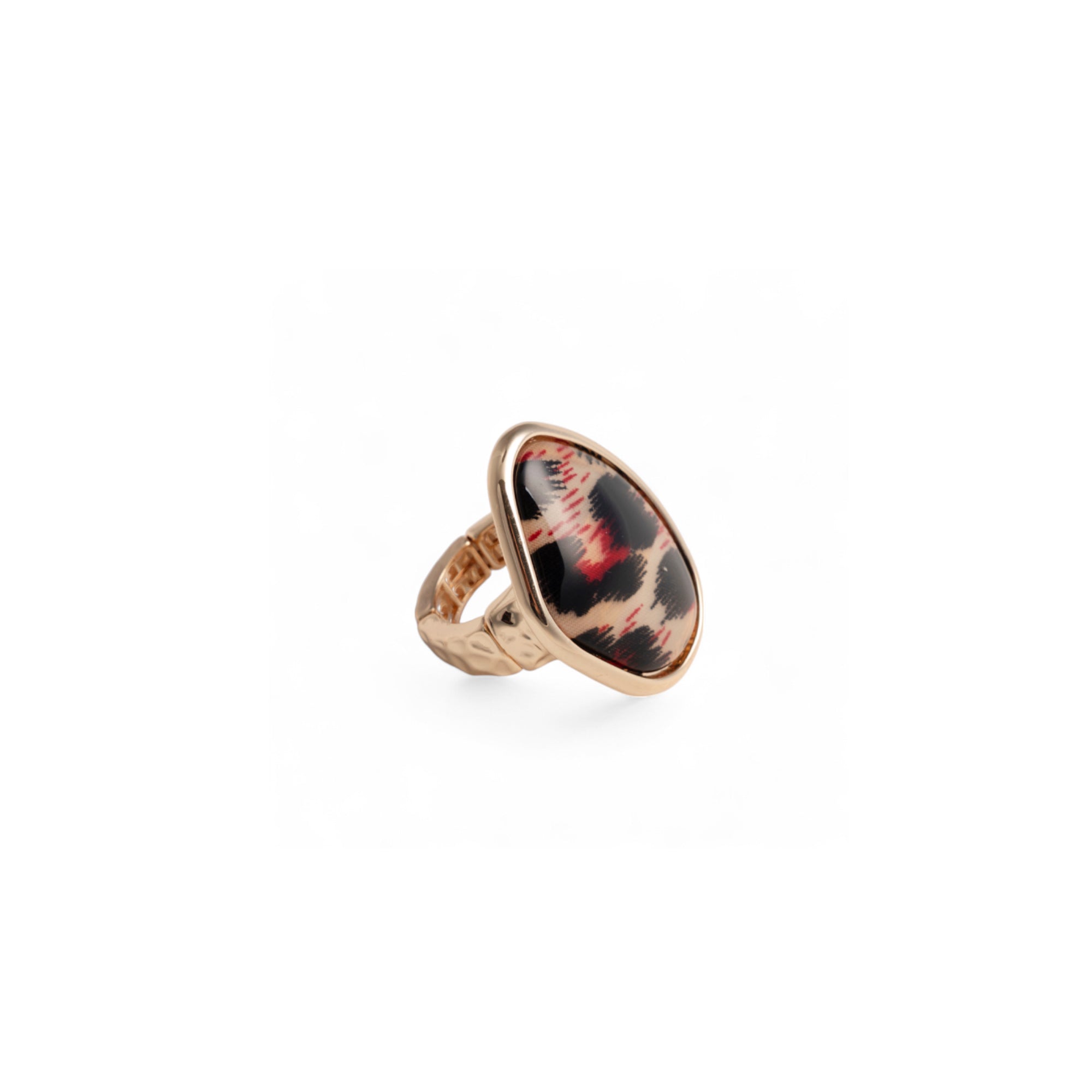 Anello in metallo elastico con pietra in acrilico animalier rosso - Mya Accessories