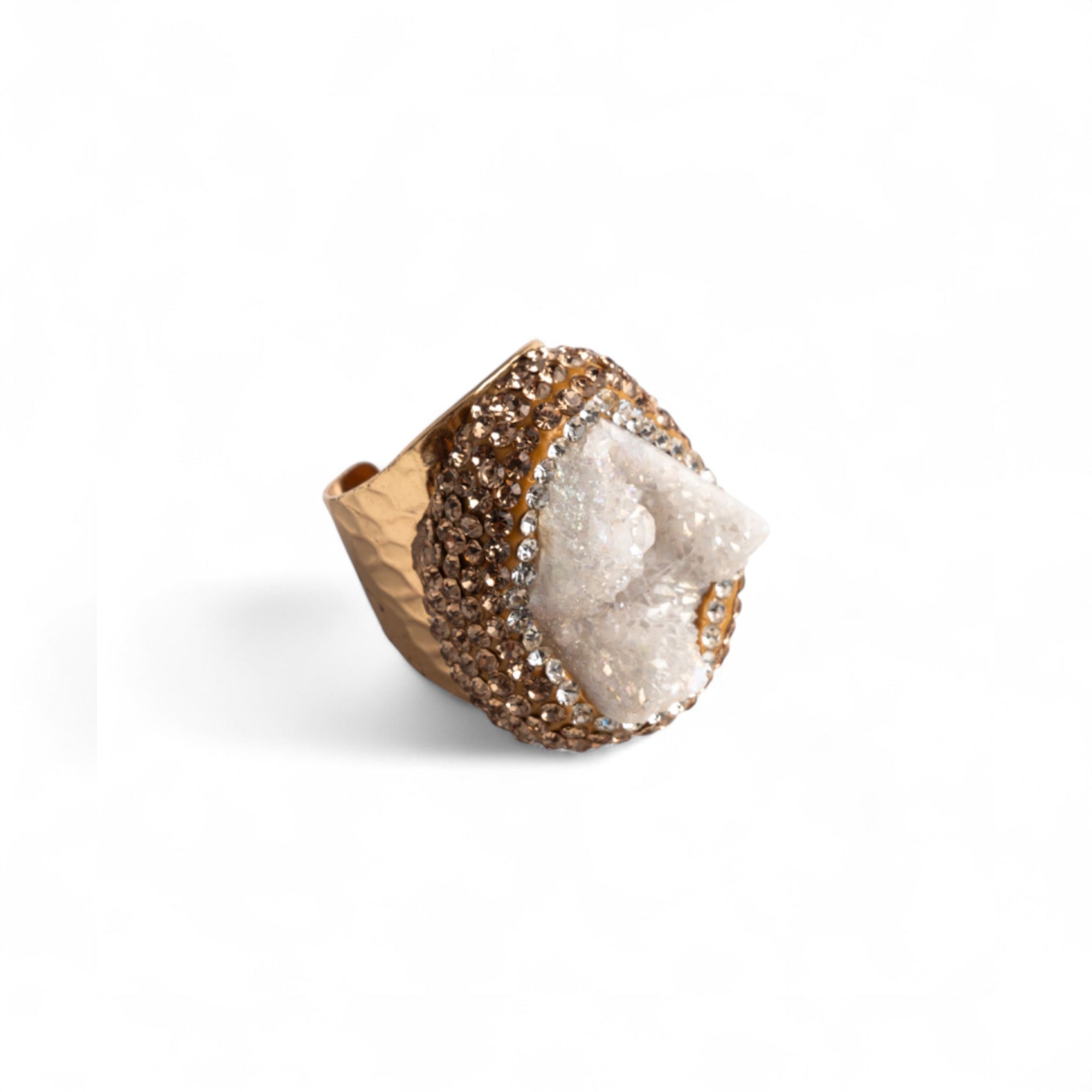 Anello in metallo regolabile con pietre in vetro, semidure bianche - Mya Accessories