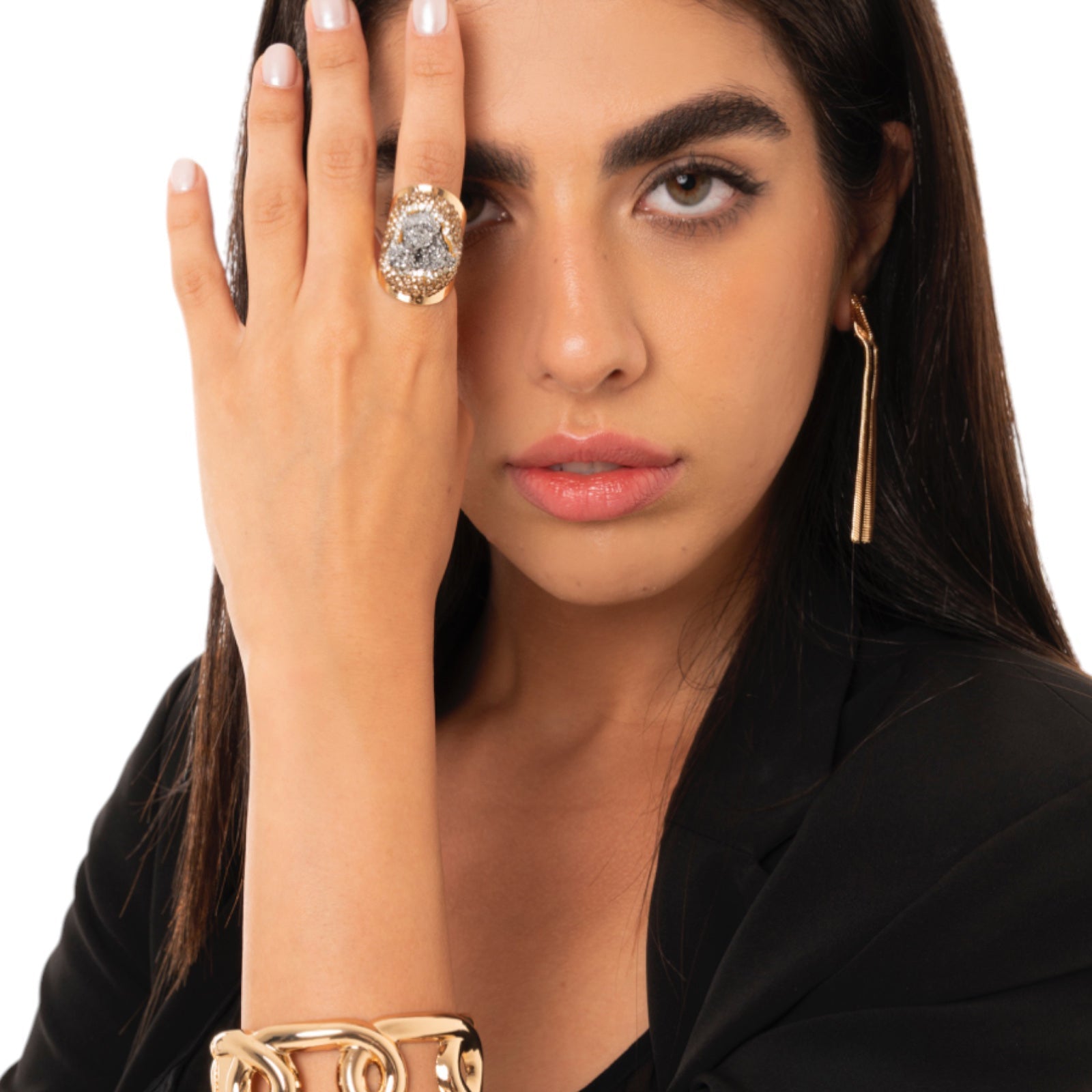Anello in metallo regolabile con pietre in vetro, semidure grigie - Mya Accessories