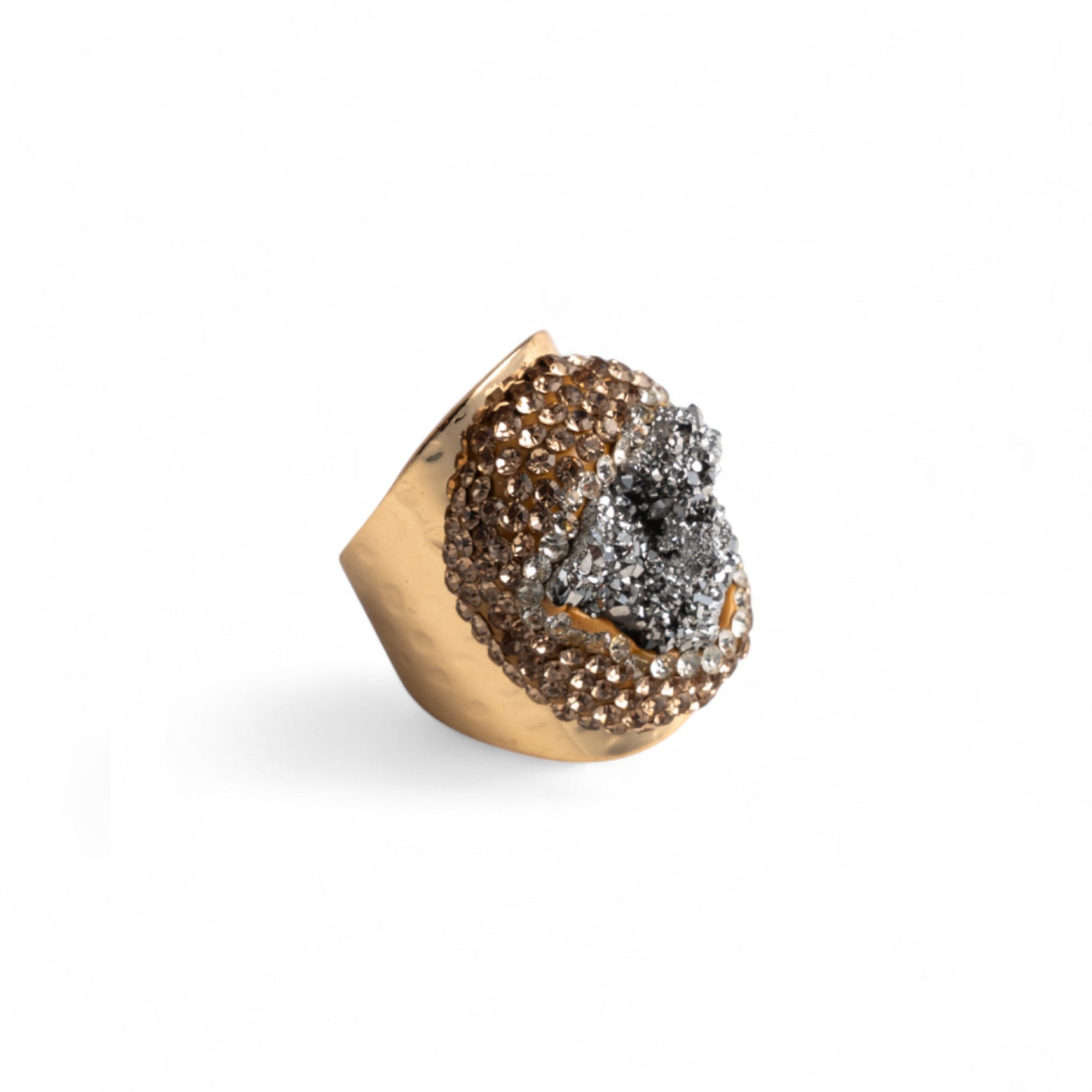 Anello in metallo regolabile con pietre in vetro, semidure grigie - Mya Accessories