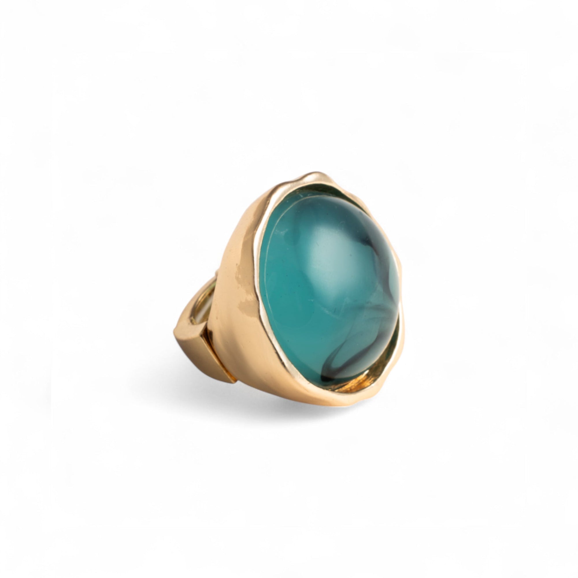 Anello in metallo elastico, con pietra circolare in resina turchese - Mya Accessories