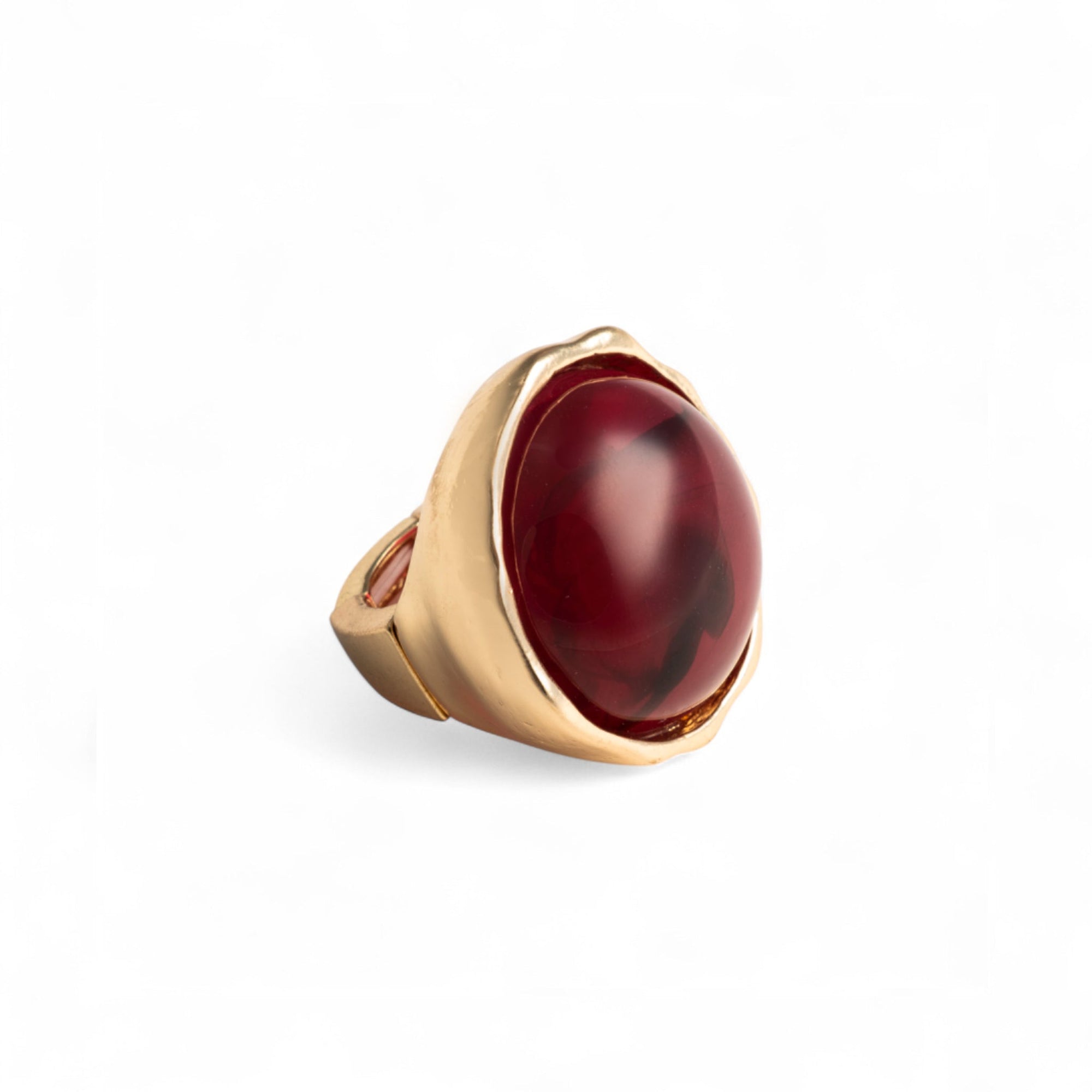 Anello in metallo elastico, con pietra circolare in resina bordeaux - Mya Accessories