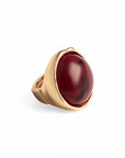Anello in metallo elastico, con pietra circolare in resina bordeaux - Mya Accessories