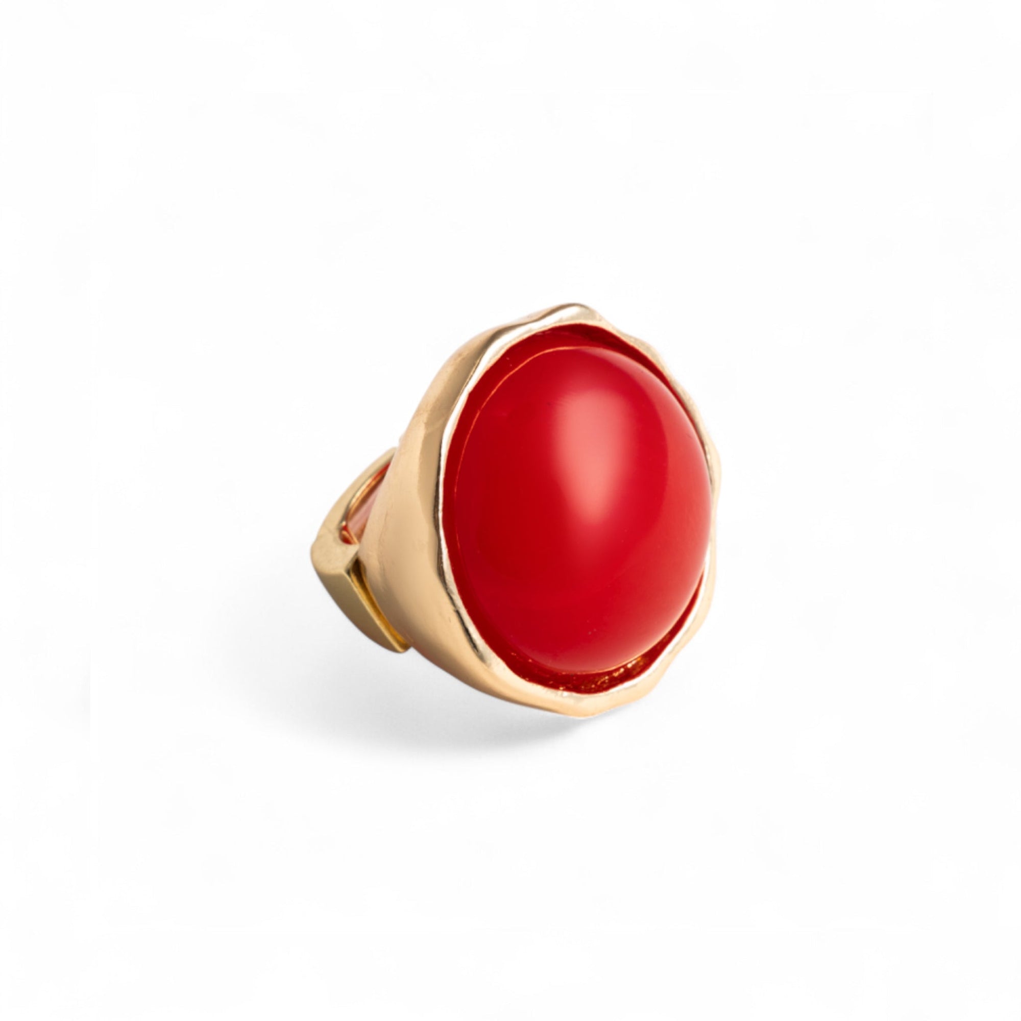 Anello in metallo elastico, con pietra circolare in resina rossa - Mya Accessories