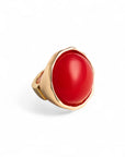 Anello in metallo elastico, con pietra circolare in resina rossa - Mya Accessories