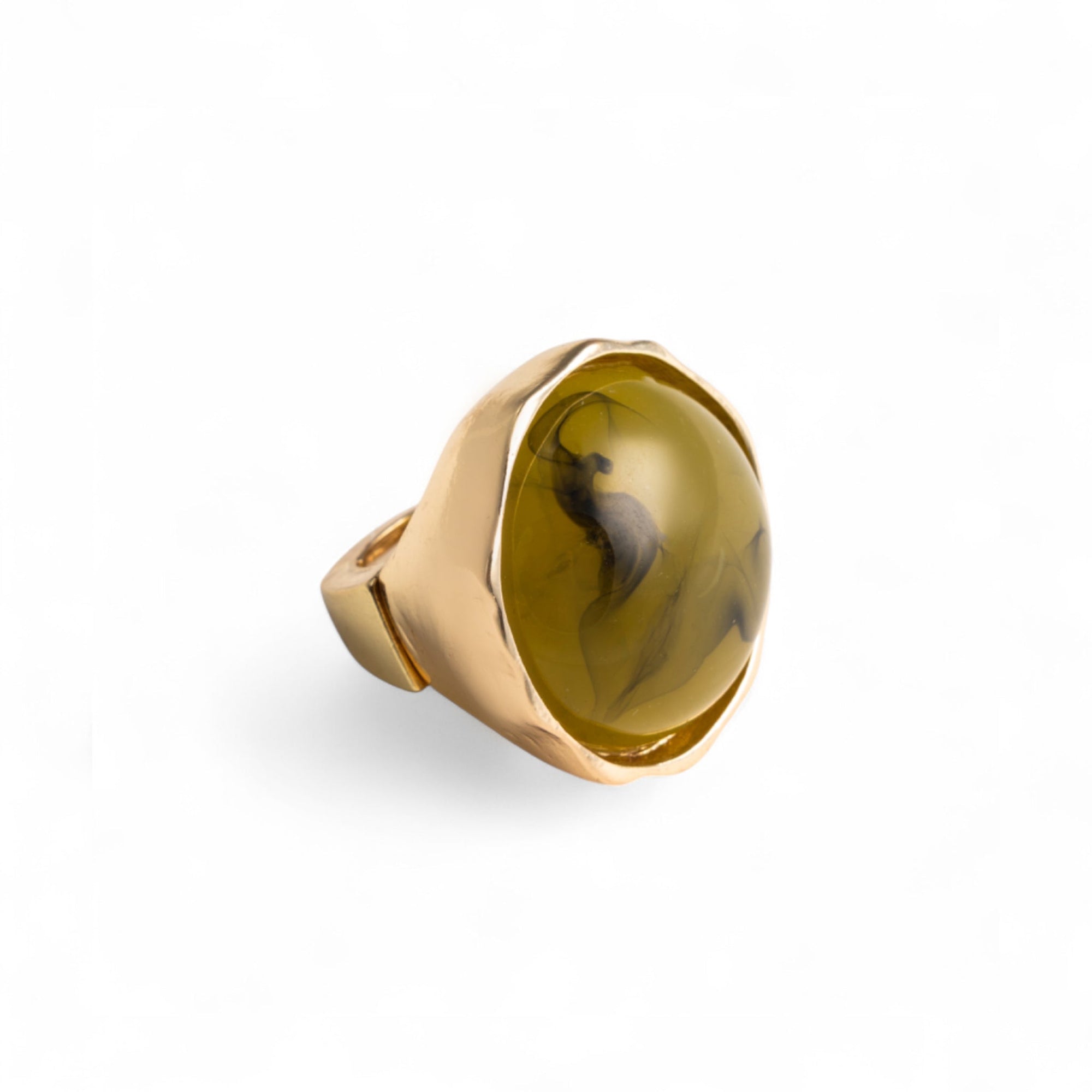 Anello in metallo elastico, con pietra circolare in resina verde - Mya Accessories