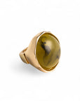 Anello in metallo elastico, con pietra circolare in resina verde - Mya Accessories