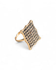 Anello regolabile in metallo a base quadrata con pietre in vetro grigie - Mya Accessories