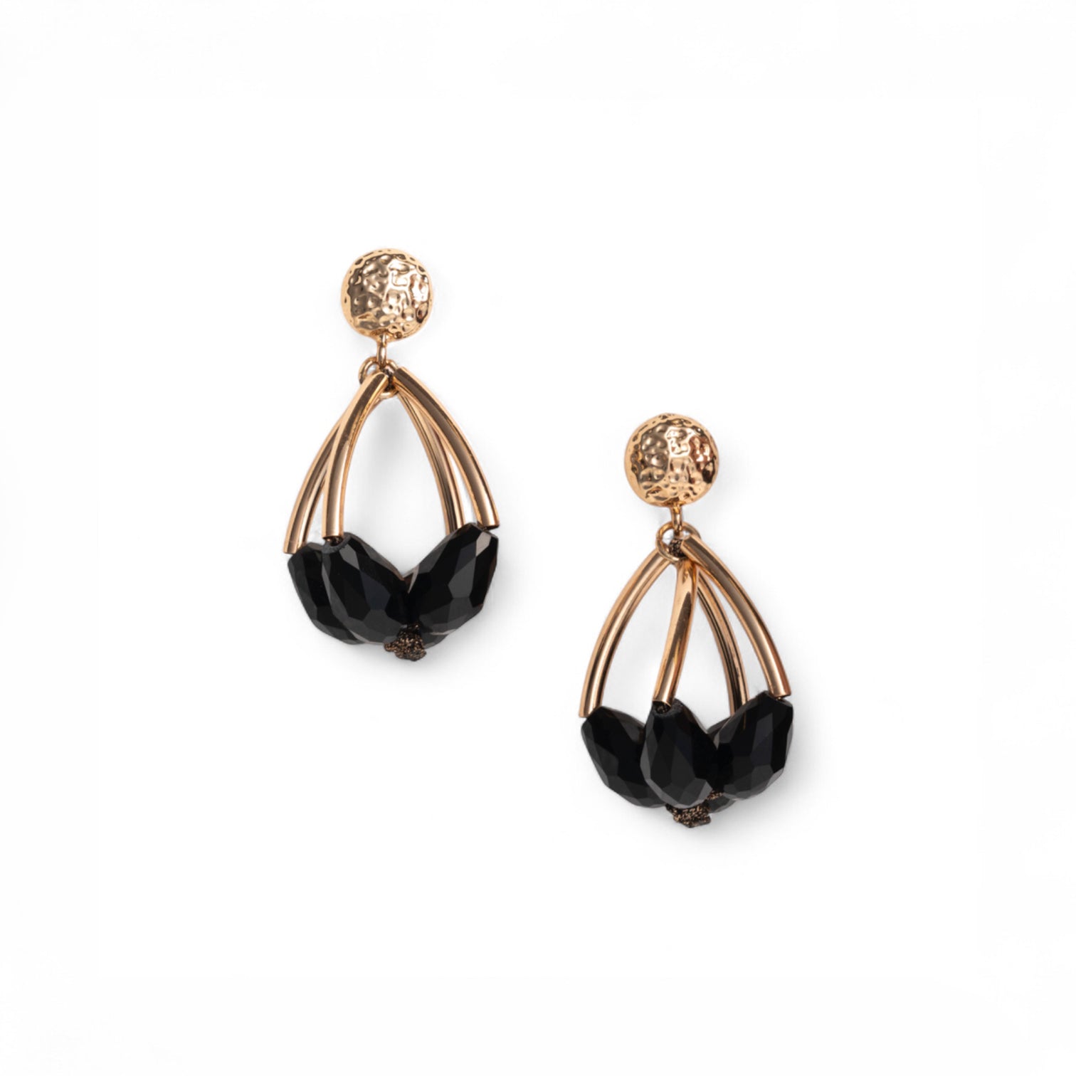 Orecchini pendenti in metallo con pietre a goccia in vetro nero - Mya Accessories