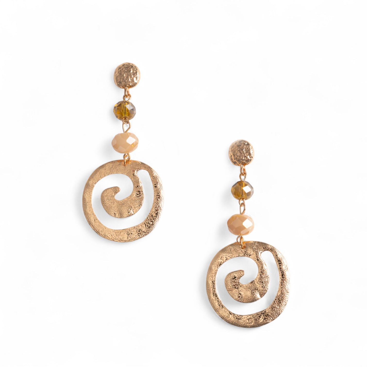 Orecchini pendenti con pietre in vetro tono beige con spirale in metallo - Mya Accessories