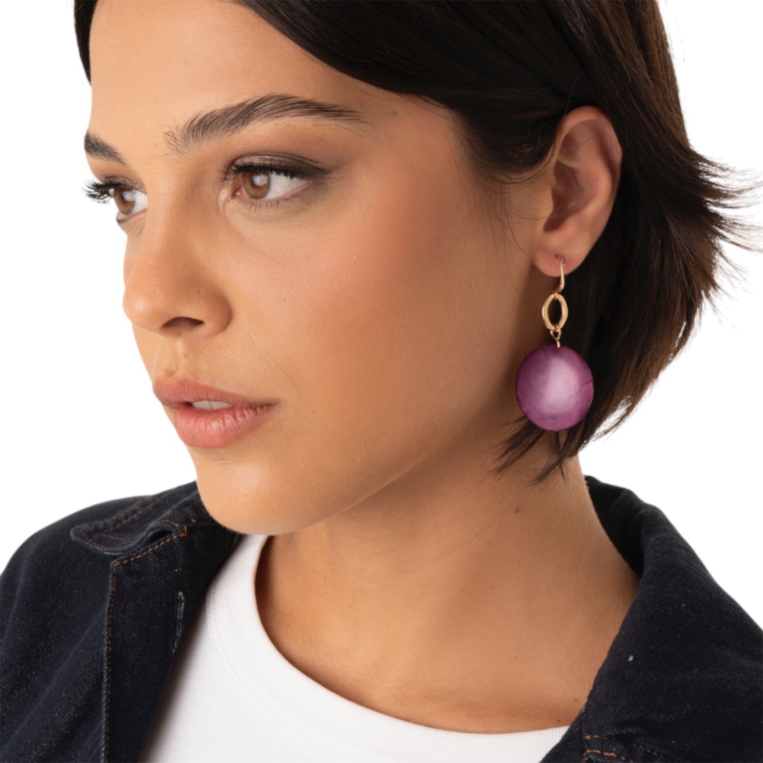 Orecchini pendenti con pietra schiacciata in acrilico viola - Mya Accessories