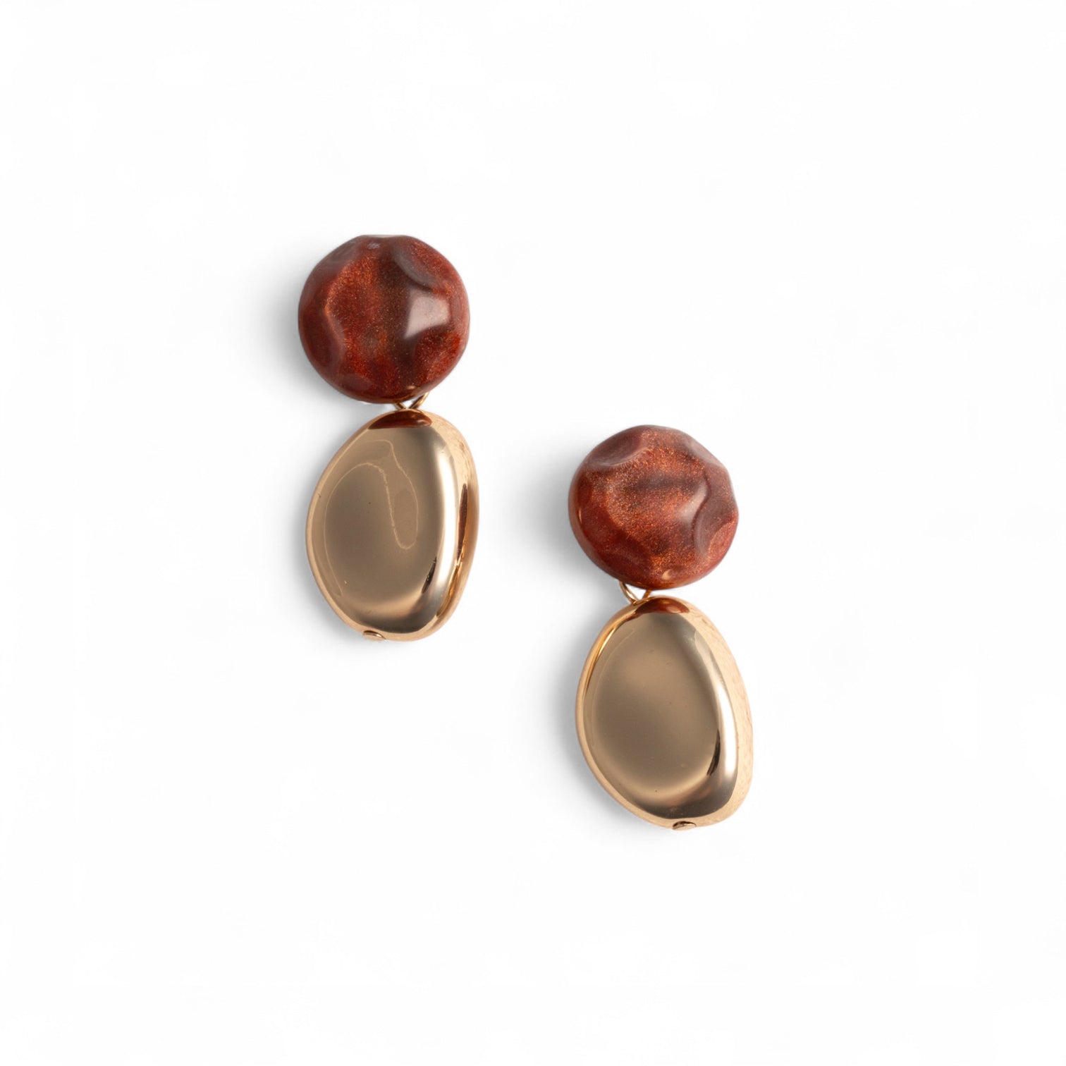 Orecchini pendenti con doppia pietra in acrilico oro ed ambra - Mya Accessories
