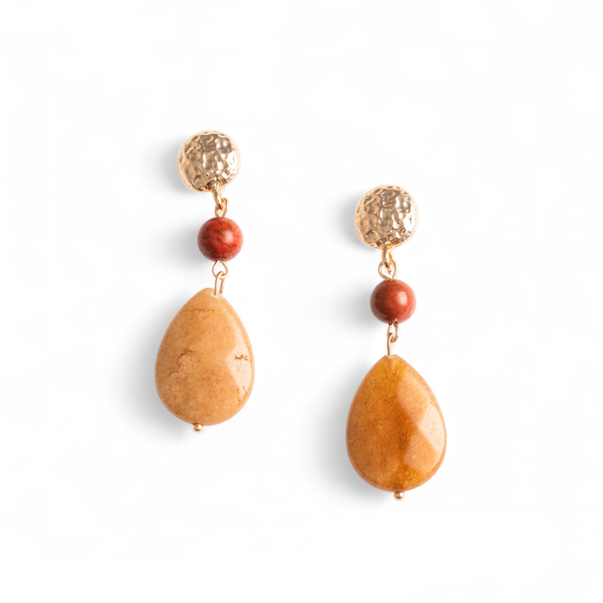 Orecchini pendenti con pietra a goccia semidura tono beige/arancio - Mya Accessories