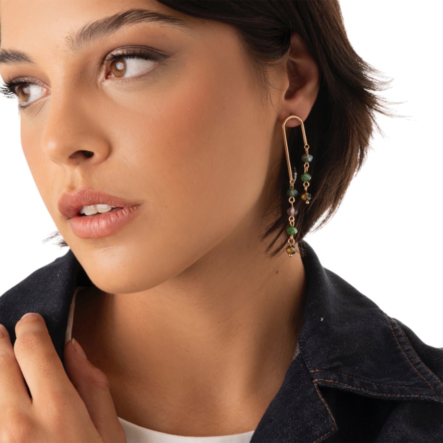 Orecchini pendenti in metallo con pietre in vetro tono verde - Mya Accessories