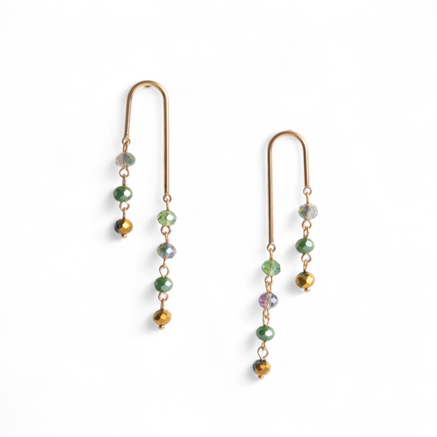 Orecchini pendenti in metallo con pietre in vetro tono verde - Mya Accessories